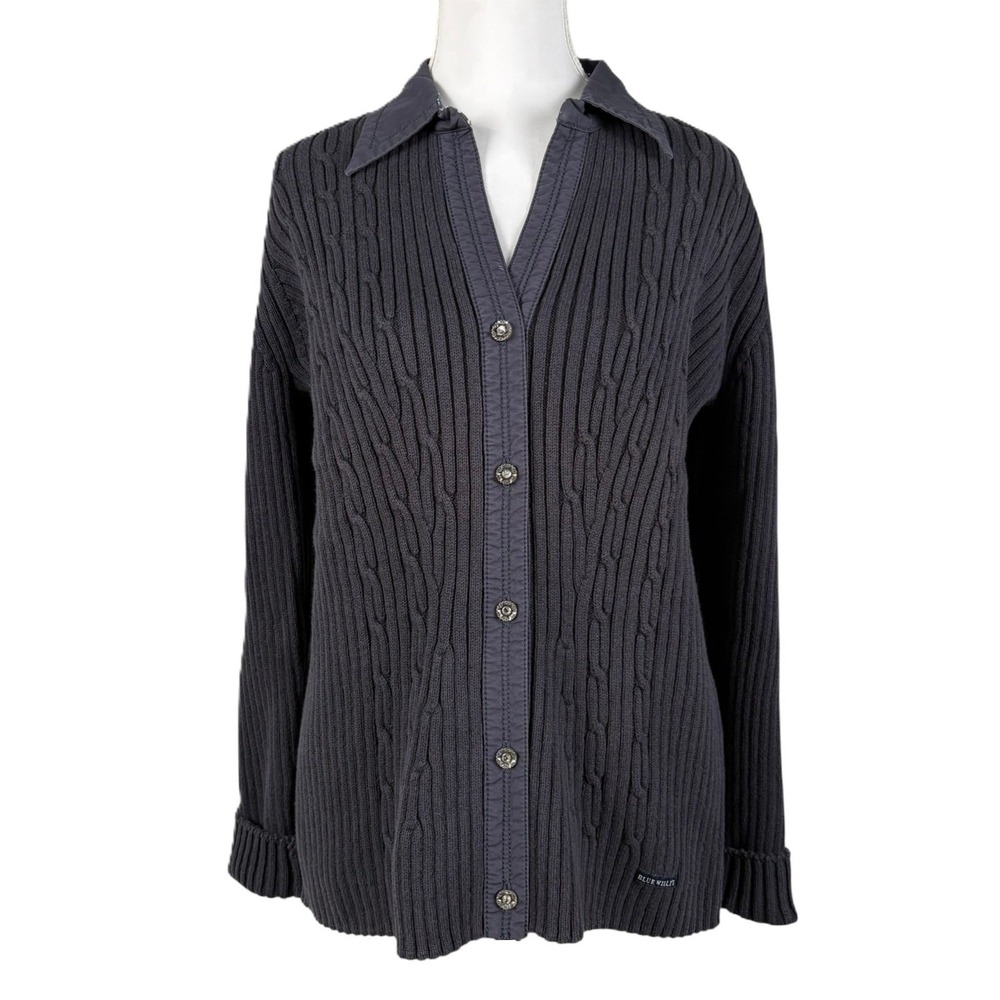 Blue Willis Denmark Cable Knit Jacket Cardigan Womens L Blue Cotton Button Y2K